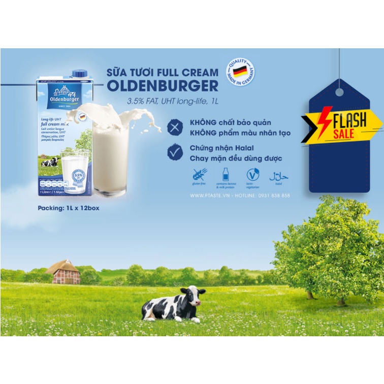 Thùng 12 Hộp Sữa Tươi Nguyên Kem Đức Oldenburger - 1 L - Sữa Nhập Khẩu Đức