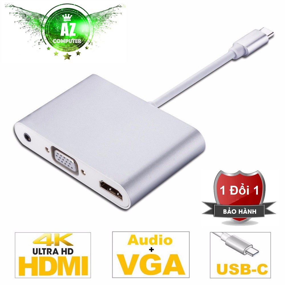 [Mã ELHACE giảm 4% đơn 300K] Cáp chuyển tín hiệu USB Type C sang cổng HDMI Ultra HD 4K &amp; Cổng VGA có âm thanh