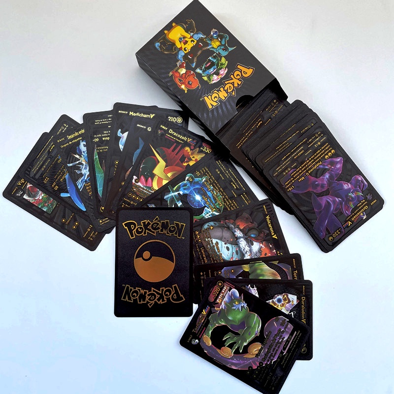 Set 110 Thẻ Bài Pokemon Vmax GX Bằng Kim Loại Màu Vàng / Bạc / Đen Dành Cho Bé Trai
