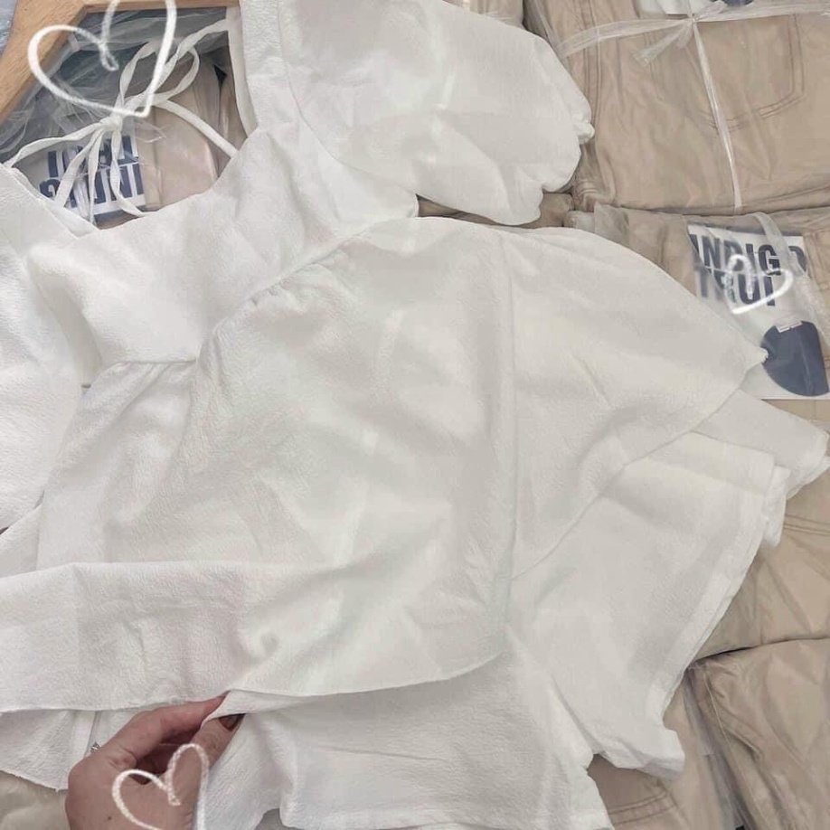 Bộ babydoll cổ hình vuông buộc dây chất đũi mát thiết kế tươi trẻ B5 Nội Y Xanh hàng đẹp trendy - nội y xanh