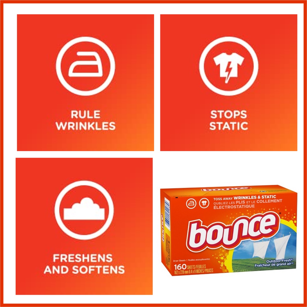 Giấy Thơm Quần Áo Giảm Mùi Ẩm Mốc BOUNCE 4 In 1 Dryer Sheets - Mỹ