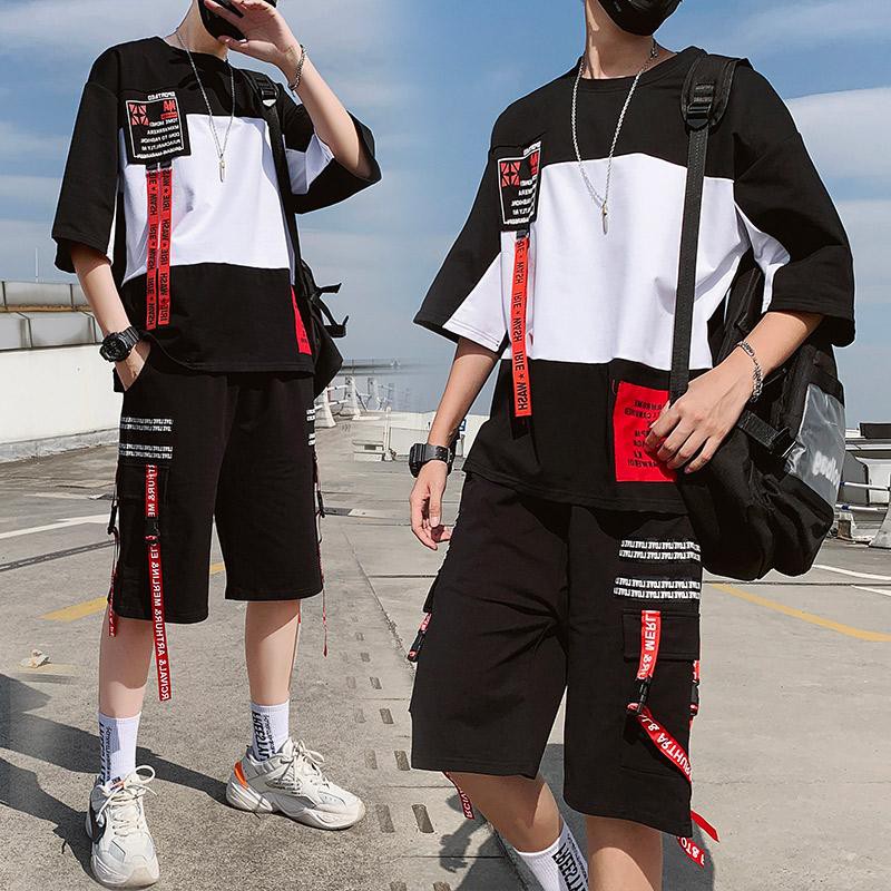 Bộ Quần Áo Thun Nam Cổ Tròn Tay Ngắn Phối Hai Màu Quần Phối Dây Chữ Cá Tính Thời Trang SET NAM 9000039CC | BigBuy360 - bigbuy360.vn