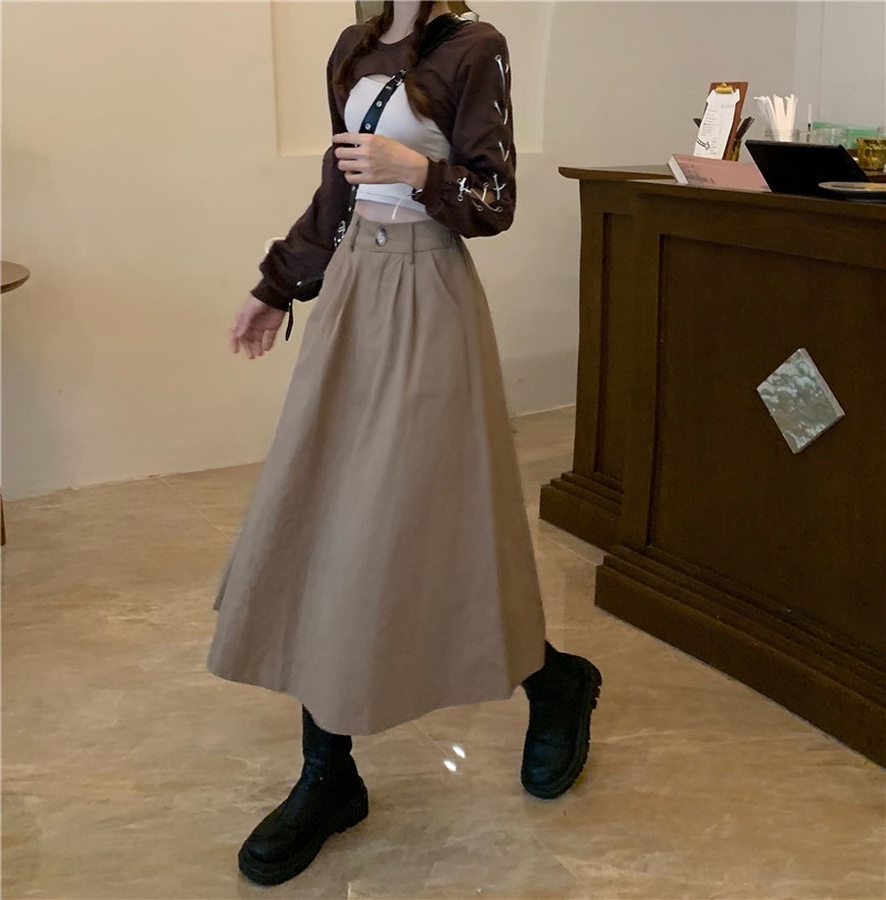 Chân Váy Chữ A Lưng Cao Xếp Ly Màu Sắc Retro 54324