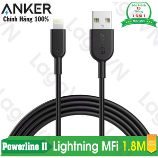 Cáp sạc ANKER Powerline II Lightning MFi dài 1.8m cho iPhone iPad iPod - A8433H11