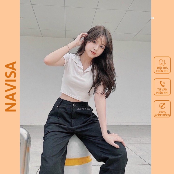 Áo croptop nữ kiểu ôm tay ngắn có cổ polo bigsize NAVISA M08 | WebRaoVat - webraovat.net.vn