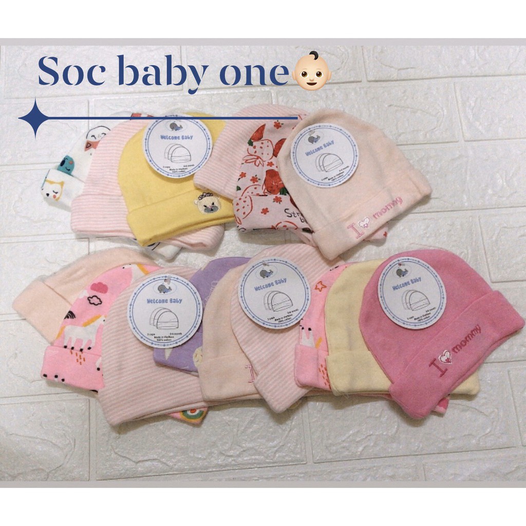 Set hàng 3 mũ vải cotton mềm mịn cho các em bé sơ sinh