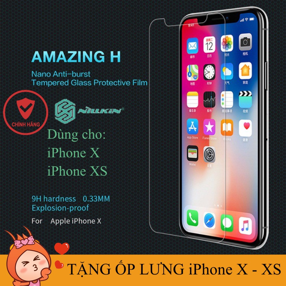 [Mã ELFLASH5 giảm 20K đơn 50K] MIẾNG DÁN CƯỜNG LỰC IPHONE X - XS NILLKIN AMAZING H CHÍNH HÃNG HÀNG CHUẨN