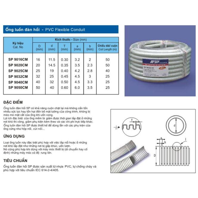 Combo 1 Cuộn Ống Ruột Gà Luồn Dây Điện Sino Các Loại Bằng Nhựa Chống Cháy