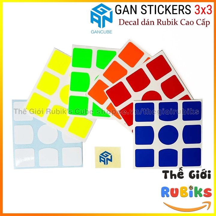 Bộ Sticker Rubik 3x3 Hãng GAN CUBE Tặng Kèm Logo. Tâm Tròn Siêu Xịn. Bộ Decal Giấy Dán Thay Thế Rubik 3x3x3