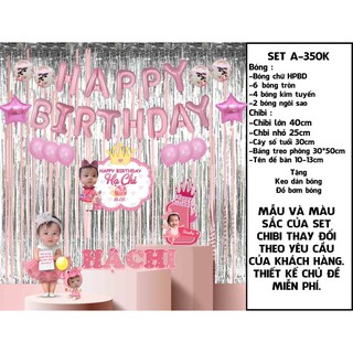 Set trang trí tiệc sinh nhật bé, Chibi và bóng (mẫu tuỳ chọn thiết kế theo yêu cầu)