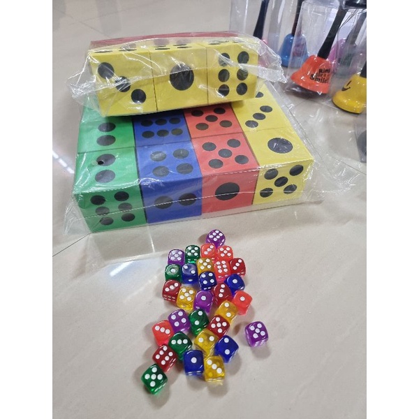 Xúc xắc nhựa 1.6cm, xúc xắc xốp 6.3cm siêu bền