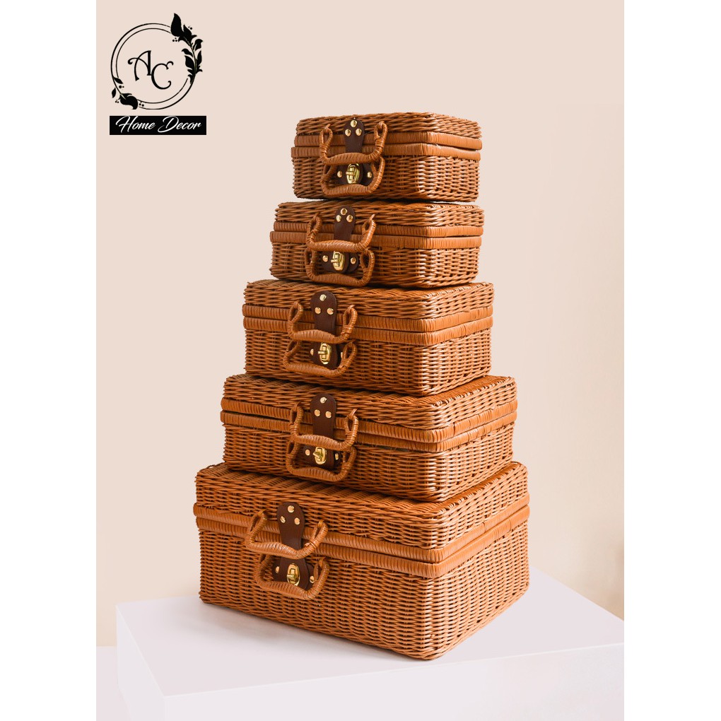 🍂🍂🍂 VALI MÂY PHONG CÁCH VINTAGE, GIỎ MÂY ĐỰNG ĐỒ TRANG ĐIỂM, DECOR CHỤP ẢNH VINTAGE 🍂🍂🍂