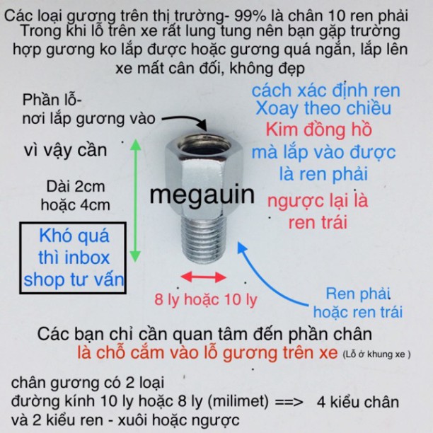 Ốc chuyển ren chân gương kiếng - ốc nâng chân gương