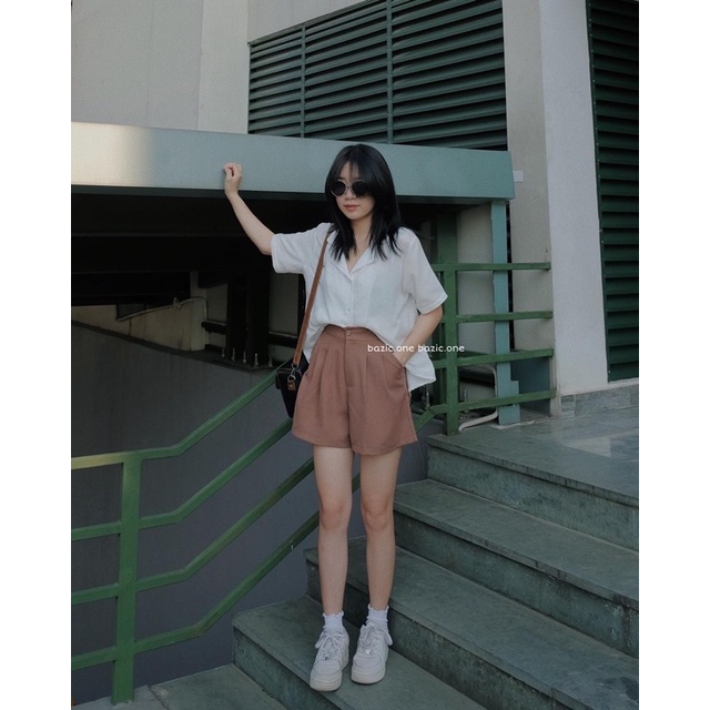 Quần short vải ống rộng nhiều màu, quần short cạp chun sau Bazic one | BigBuy360 - bigbuy360.vn