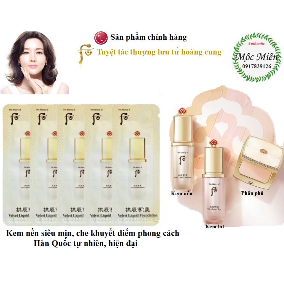 Gói Kem nền kiềm dầu, che khuyết điểm, tự nhiên kiểu Hàn Whoo Velvet Liquid Foundation