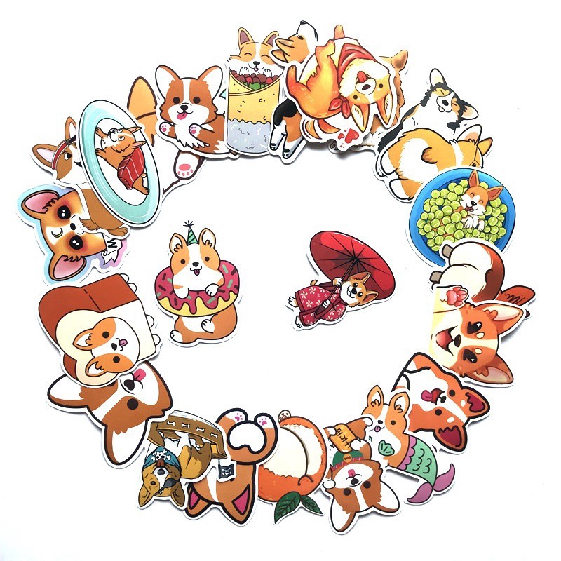 Set 25 miếng sticker dán trang trí chống thấm hình cún Corgi đáng yêu