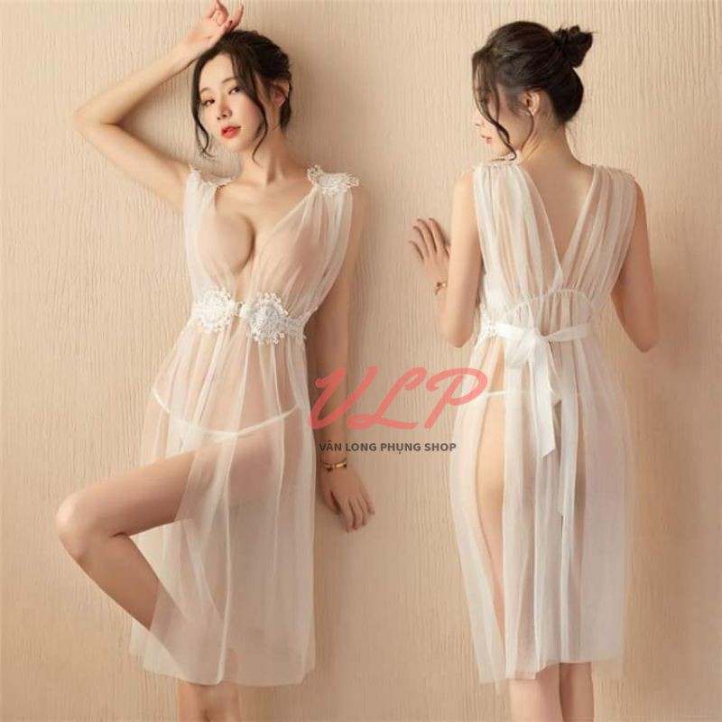 [BIGSIZE_100KG]_DN42_Đầm ngủ nữ xẻ tà xẻ ngực sexy