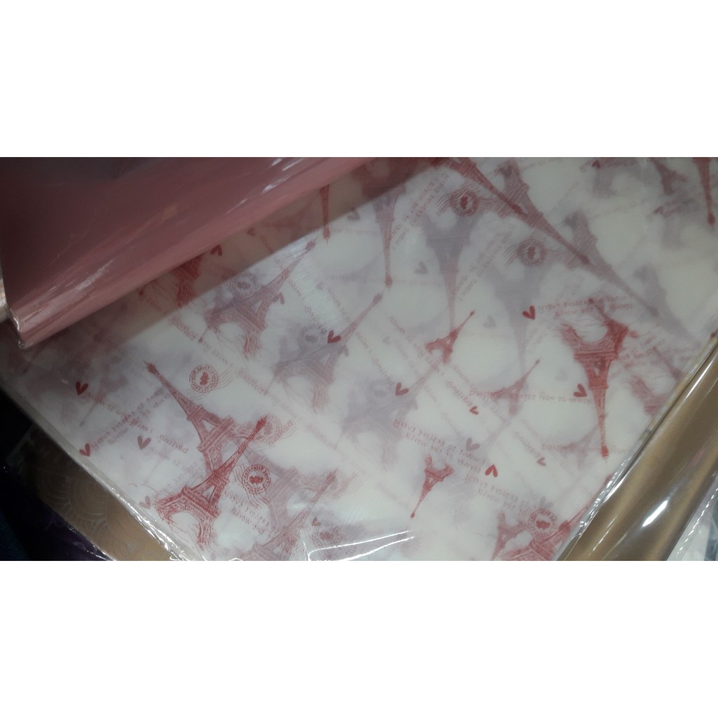 10 tờ giấy kiếng mờ gói hoa kèm 10 nơ rút