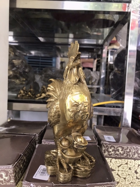 Tượng Gà chữ Phúc cao 19cm Vật Phẩm Phong Thủy bằng đồng