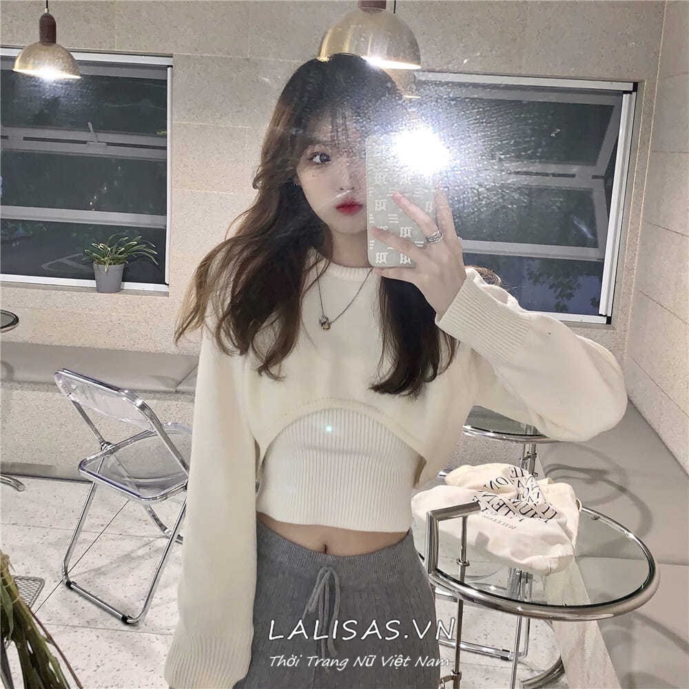 Áo dệt kim ngắn dáng rộng thời trang Hàn Quốc dễ phối đồ