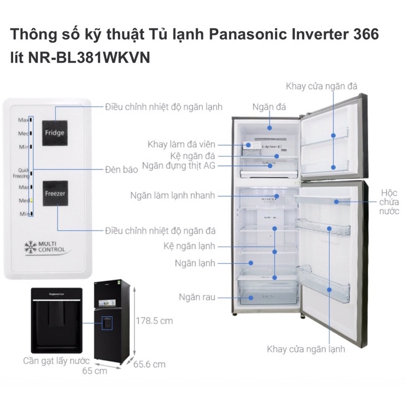 tủ lạnh Panasonic inverter 366 lít NR-BL381GKVN .Miễn Phí Ship hcm
