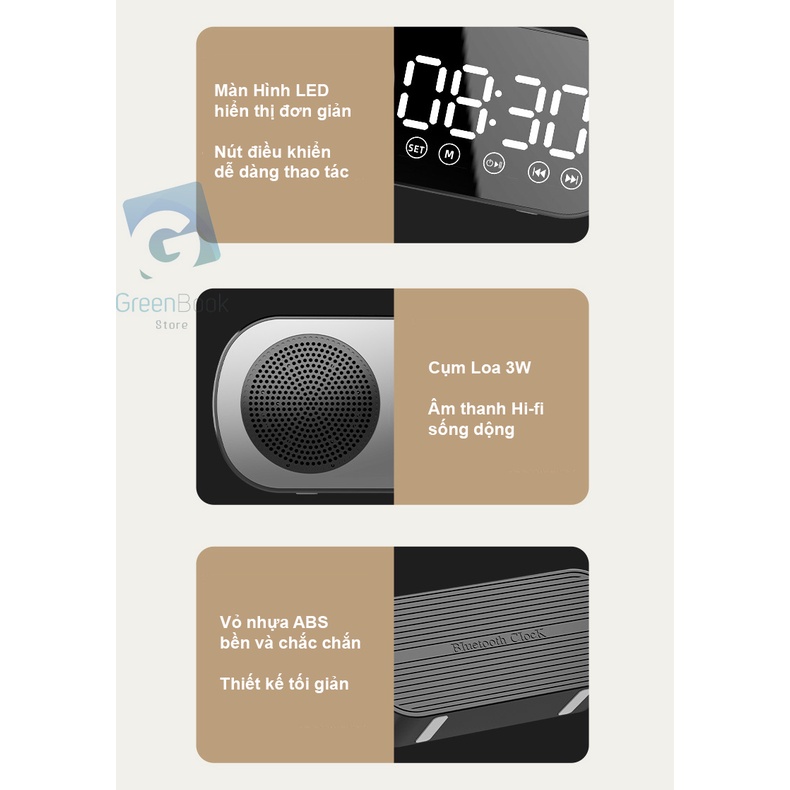 Loa Bluetooth Mini Z7 Kiêm Đồng Hồ LED Để Bàn | Loa Di Động Tráng Gương Có Báo Thức Hỗ Trợ Đài FM, Thẻ Nhớ