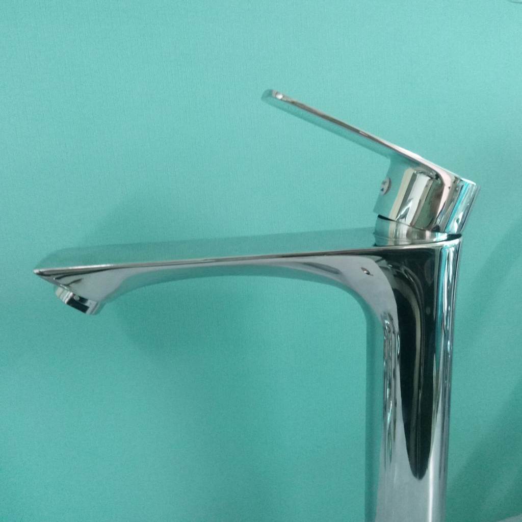 Vòi chậu phòng tắm, vòi Lavabo Nóng lạnh inox Bóng thiết kế thân trụ, tay gạt gật gù bằng vuông + Tặng dây cấp nước NL