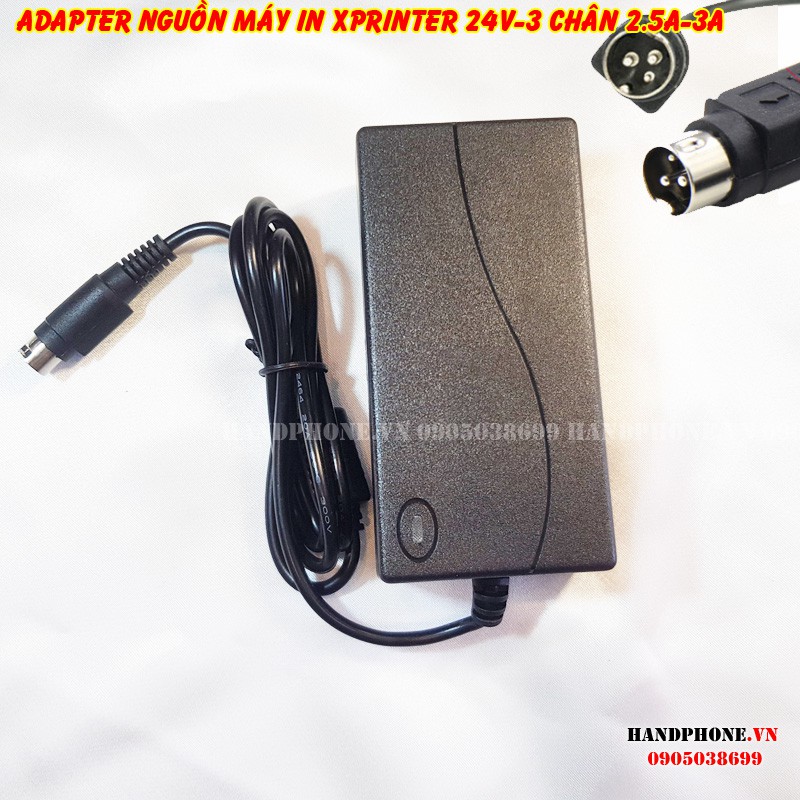 Bộ nguồn Adapter AC-DC: 24V - 2.5A / 3A cho máy in nhiệt Xprinter đầu ra 3 chân - 3Pin