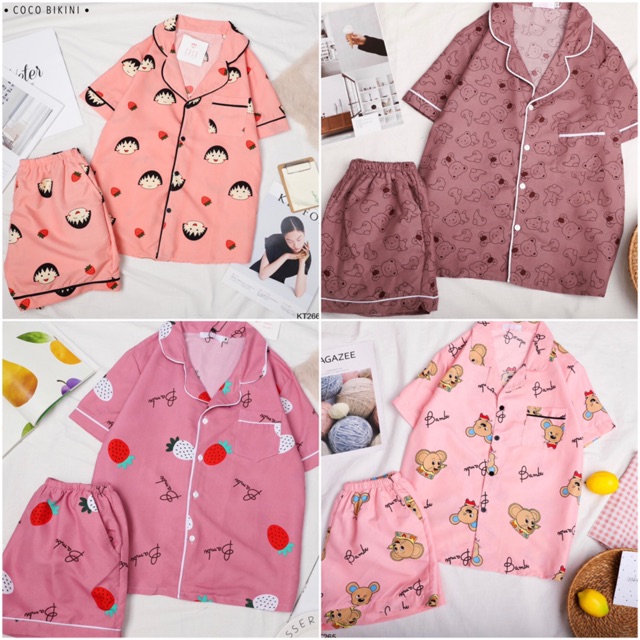 Bộ Lụa Ngủ Quần Sooc 🌸 Họa tiết Hoạt Hình Cute Siêu Xinh 🌸Chất Liệu Vải Satin | BigBuy360 - bigbuy360.vn