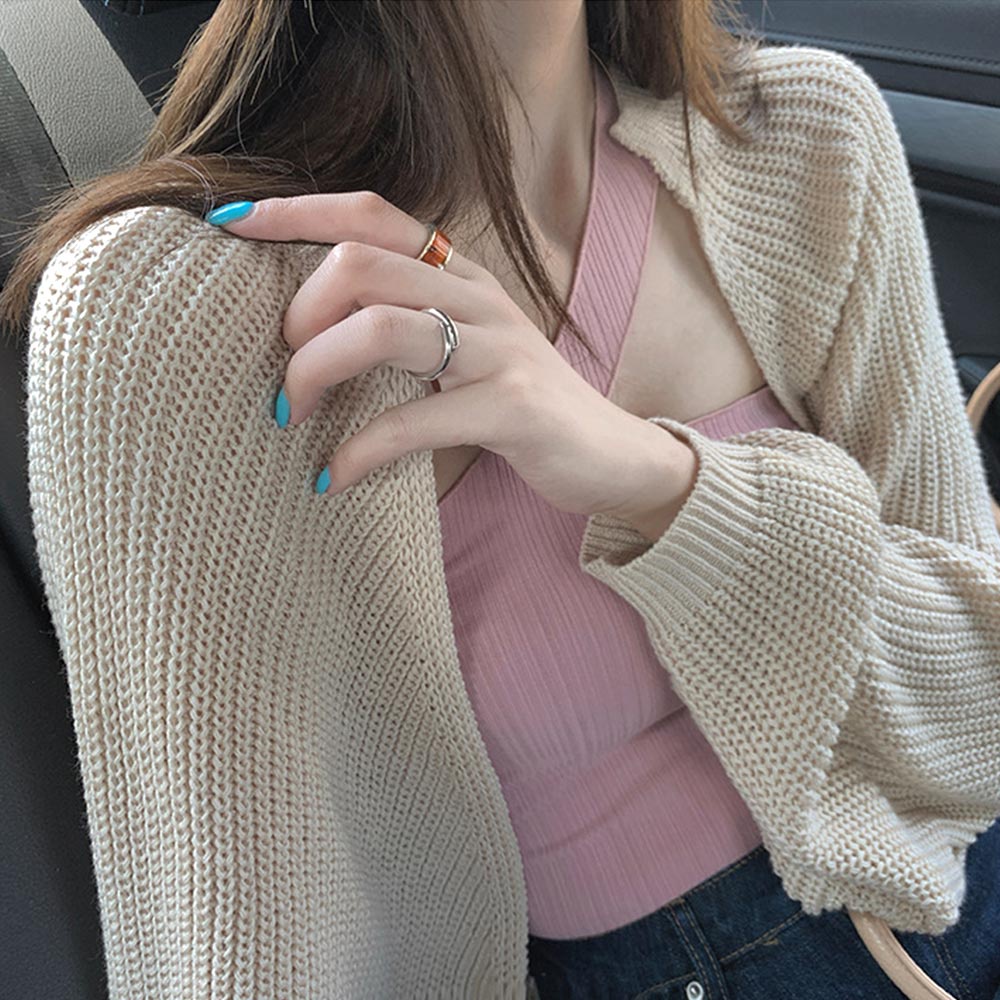 Women Knitted Long Sleeve Cardigan Jacket Overlay Top Short Thin Thin Loose