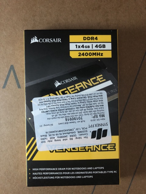 Bộ nhớ ram Laptop gắn trong Corsair DDR4 2400MHz 4GB SODIMM CL16 (CMSX4GX4M1A2400C16) - Hàng Chính Hãng