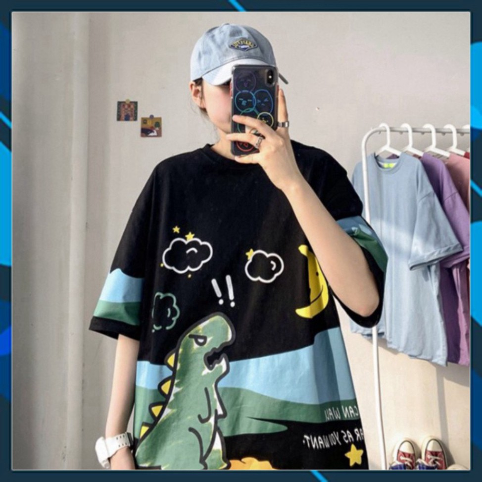 Áo Thun Tay Lỡ Form Rộng in hình Khủng Long màu đen, trắng🍁 Unisex nam nữ đều mặc được | BigBuy360 - bigbuy360.vn