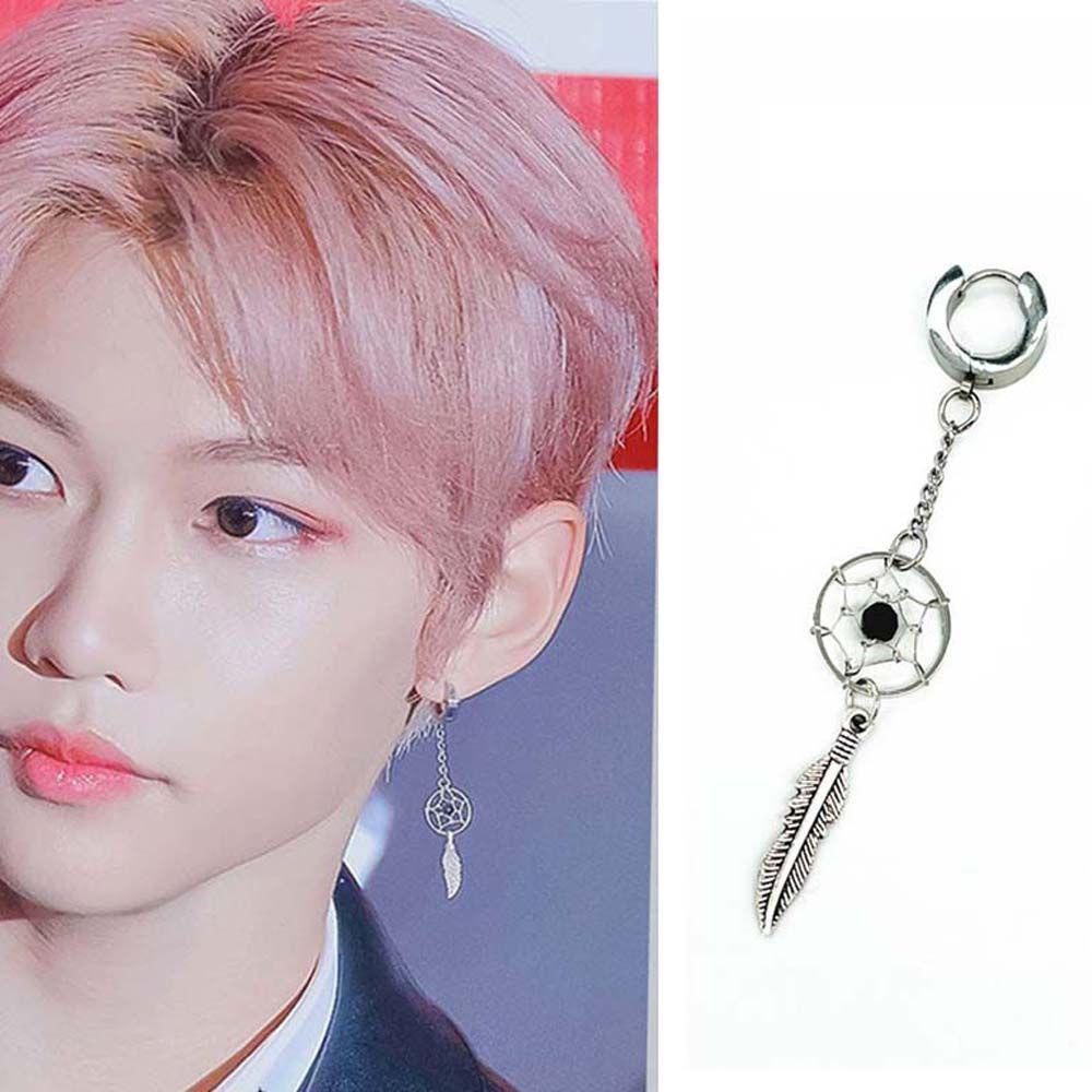 Bông Tai Hình Lông Vũ Bằng Thép Titan Phong Cách Gothic Cá Tính