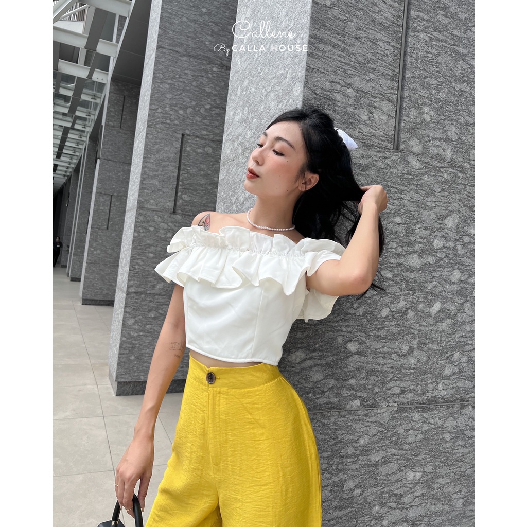 Quần đũi nữ thiết kế ống suông rộng dáng dài cạp cao liền eo mau vàng Callene (CC279)