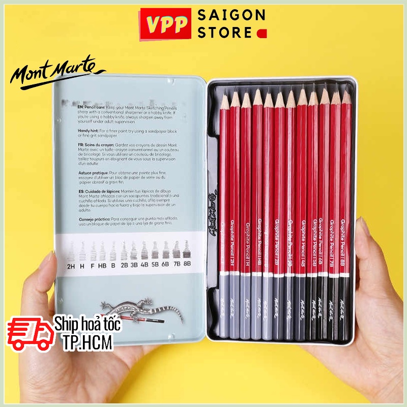 Bộ Bút Chì Cao Cấp Mont Marte - Độ cứng từ 2H-8B - 12 chiếc/hộp - Graphite Pencils Signature 12pc - MPN0114