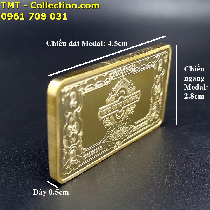 Medal hình 2 Dollars Mỹ, Trưng bày trên bàn sách, bàn làm việc, cửa sổ -TMT Collection - SP005209