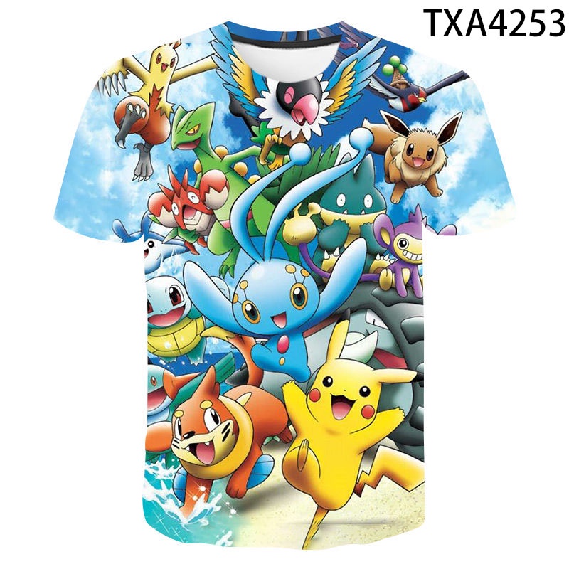 Áo thun tay ngắn cho bé chủ đề hoạt hình Pokemon 3d