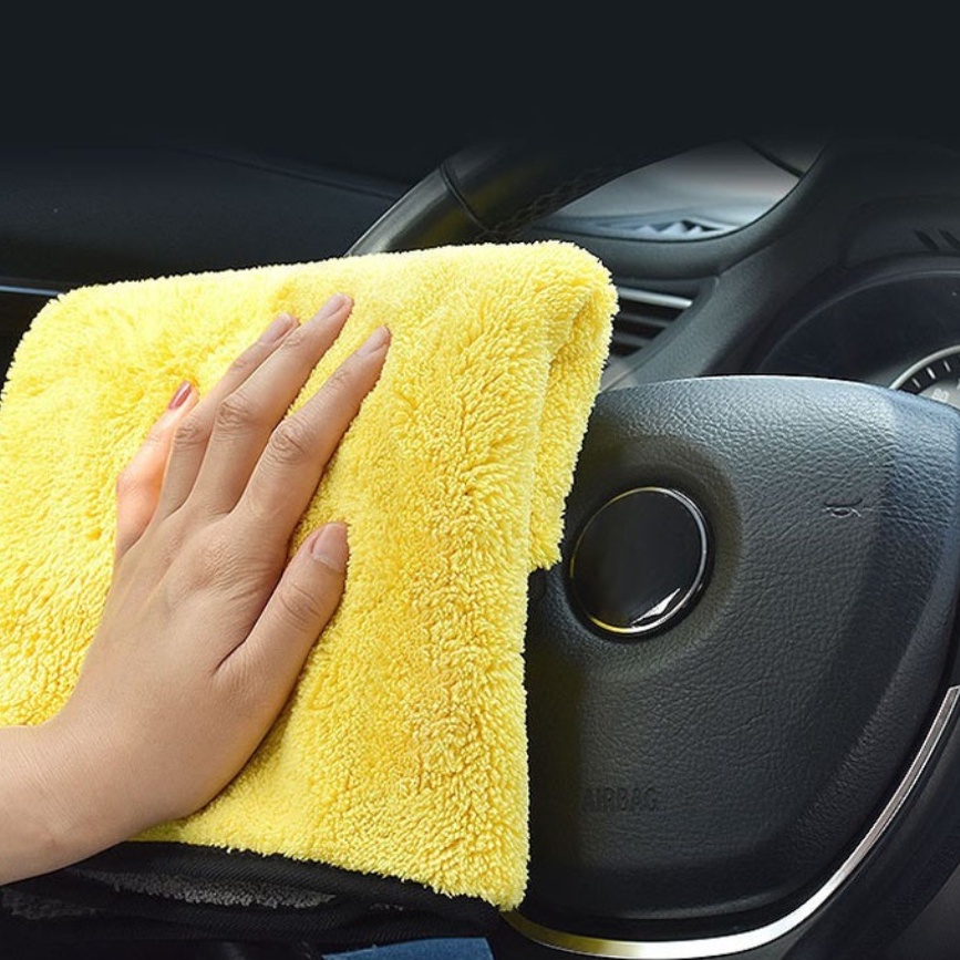 Khăn Lau Xe Hơi Chuyên Dụng Microfiber 2 Lớp, Siêu Thấm Không Rụng Lông, Thấm Hút Nước Tốt