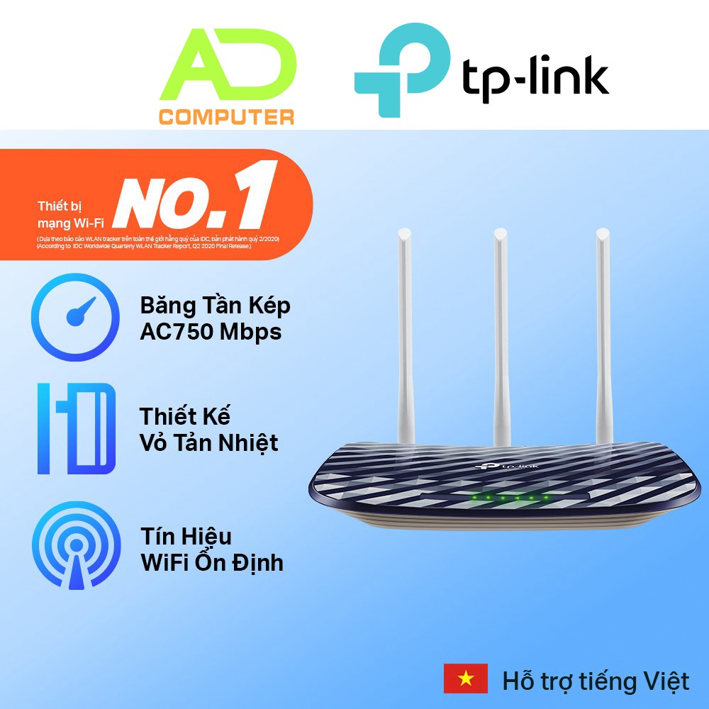 Bộ phát Wifi Băng Tần Kép Tplink Archer C20 Gigabit AC750 2.4GHz & 5GHz - Hàng Chính Hãng