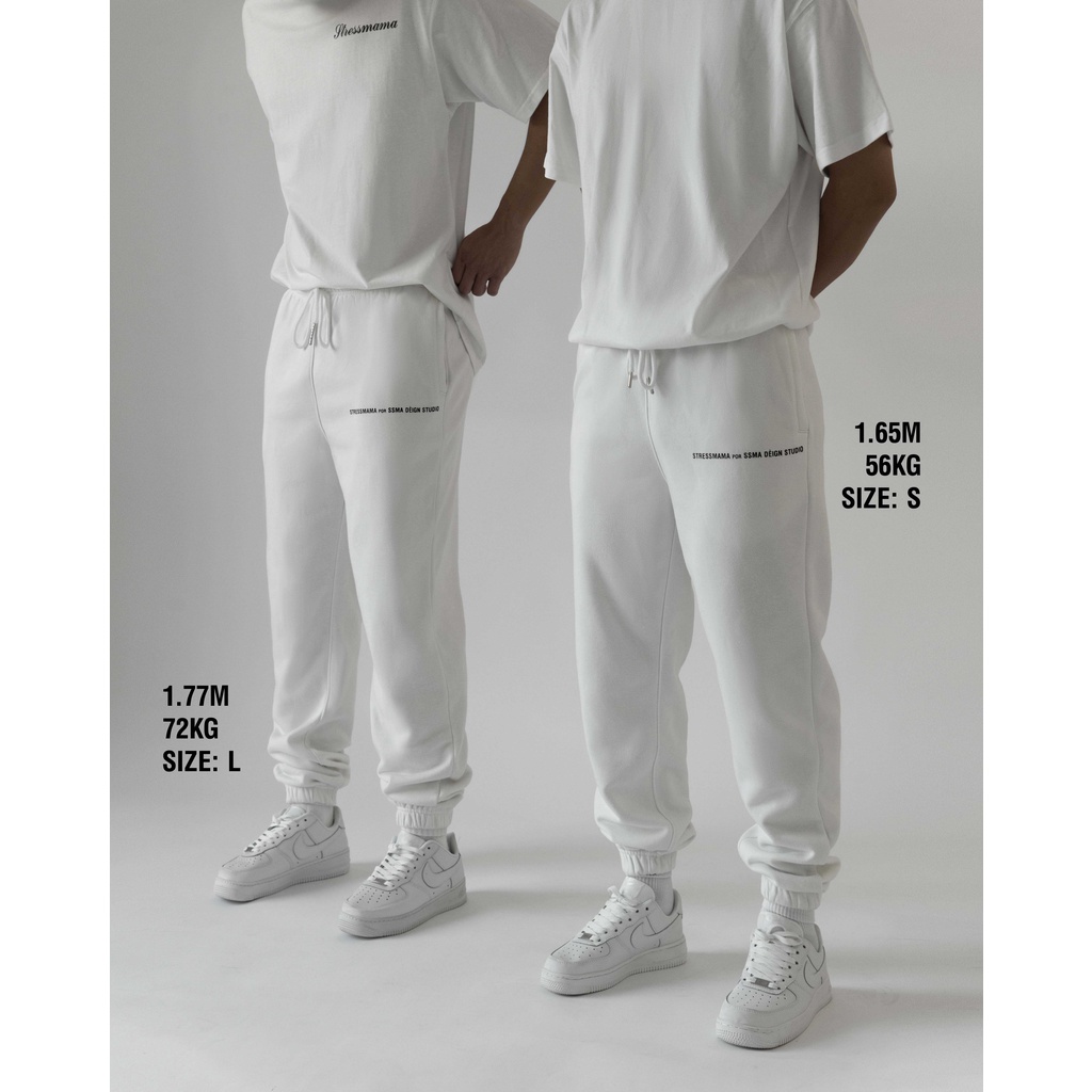 Stressmama Quần Dài Sweatpants màu trắng, chất liệu nỉ bông Cotton, Form Oversize thoải mái Local Brand