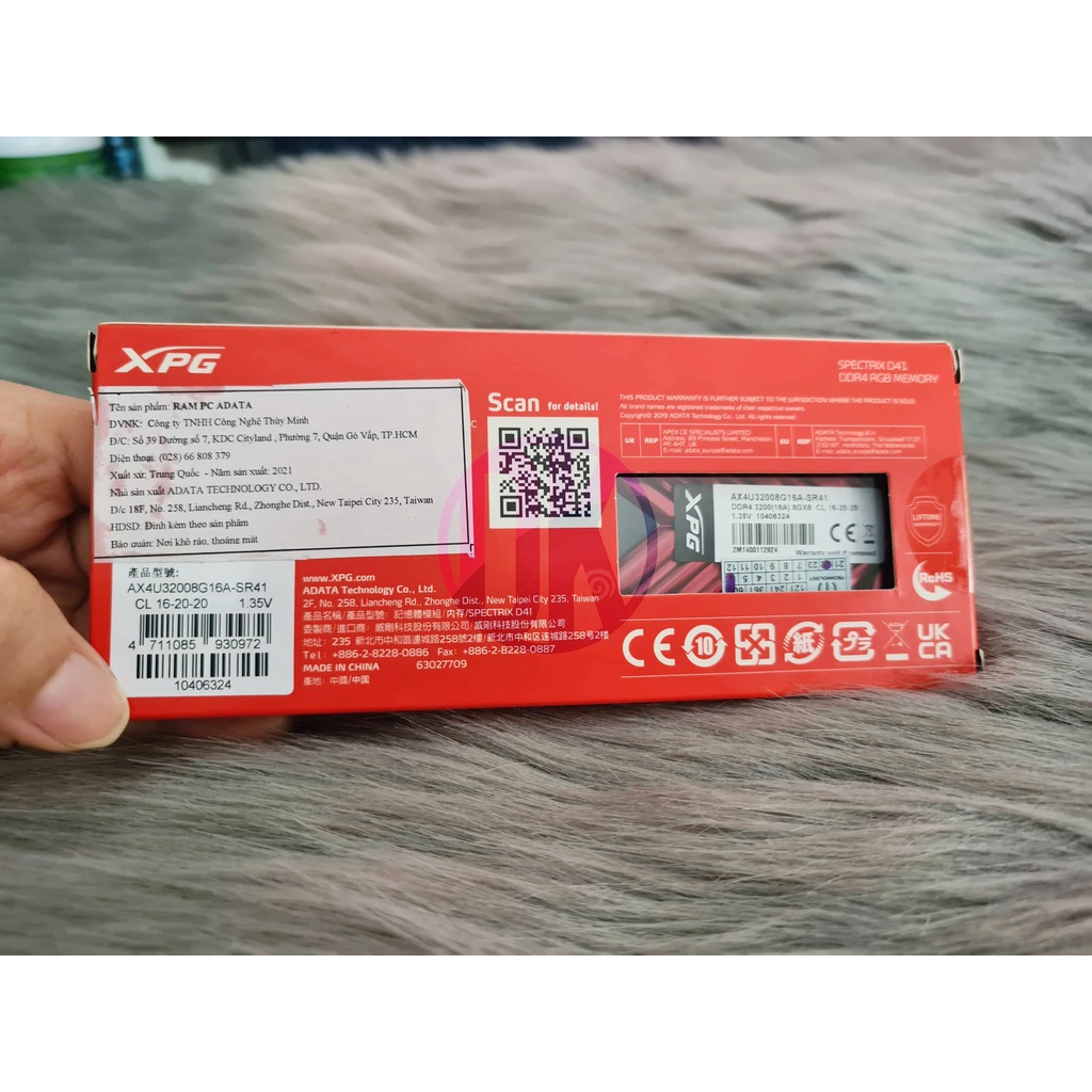 Ram máy tính_Ram ADATA SPECTRIX XPG D41,D50 RGB DDR4 8G buss 3200 new full box bảo hành 36 tháng