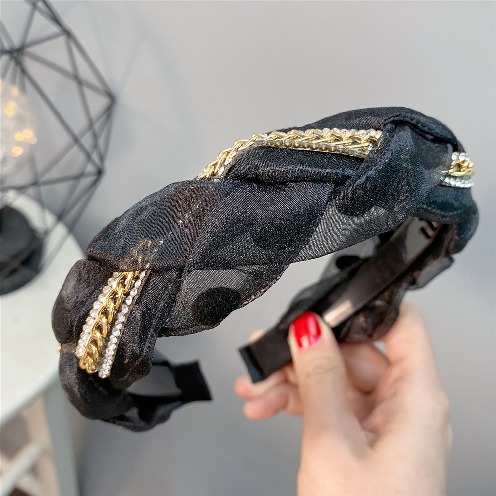 Băng Đô Bện Dây Họa Tiết Chấm Bi Phong Cách Pháp Cổ Điển Dành Cho Nữ