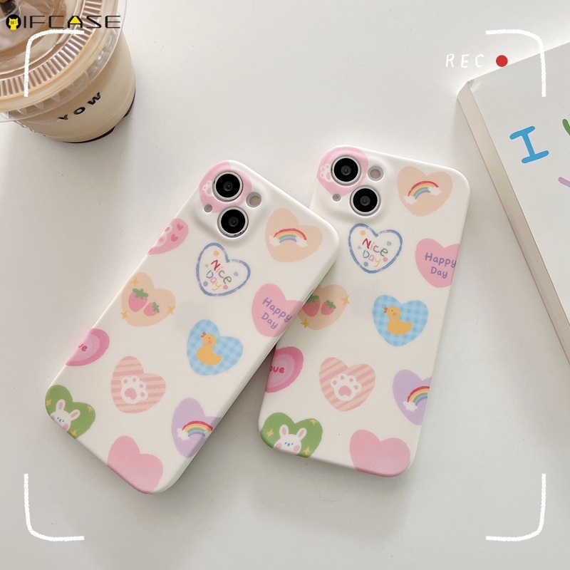 Ốp Điện Thoại Silicon Dẻo Họa Tiết Hoạt Hình Trái Tim / Chân Mèo / Cầu Vồng Cho iPhone 13 12 11 Pro Max XS Max XR X