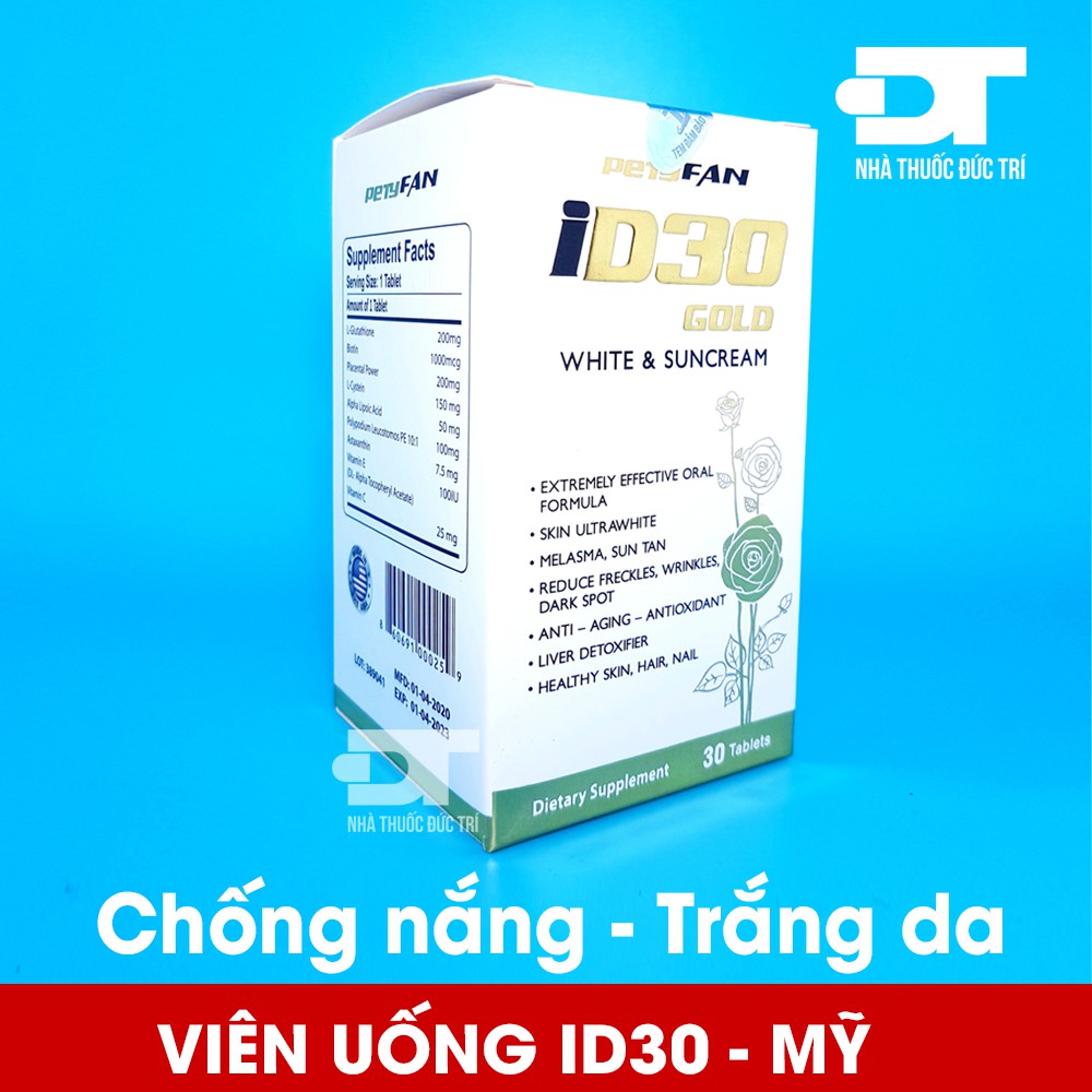 Viên uống trắng da, chống nắng ID30 Gold PETYFAN