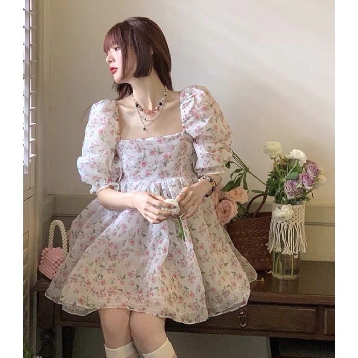 [SẴN S,M/TQXK] LILLY DRESS Đầm babydoll voan organza ngắn xoè bồng hoạ tiết hoa nhí phong cách ulzzang SAM SAM BOUTIQUE