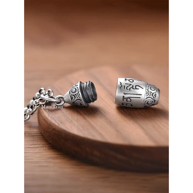 Mặt dây chuyền Bạc S925 Bình đựng xá lợi Khắc Om Mani Padme Hum