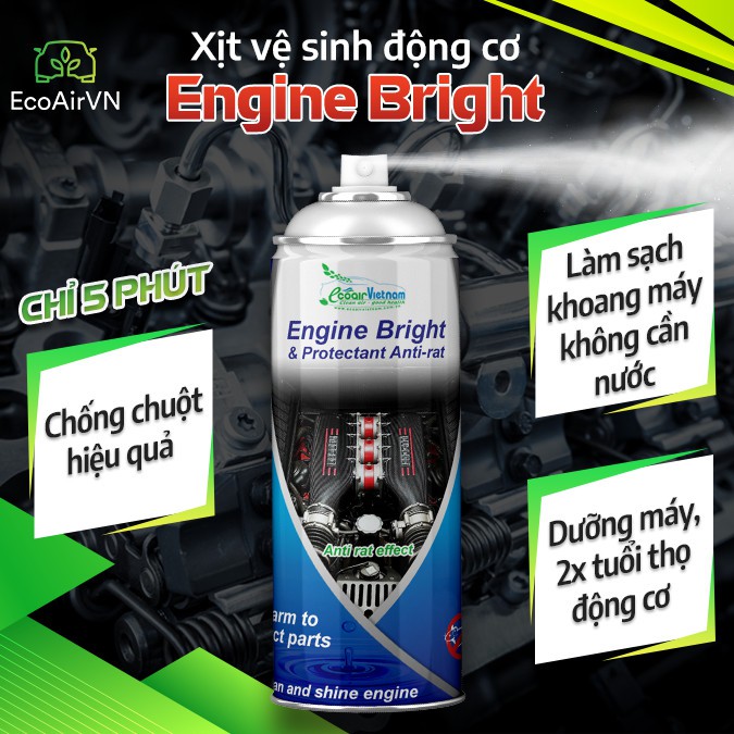 Xịt chống chuột &amp; làm sạch động cơ ô tô 3in1 Engine Bright hàng Thái Lan chính hãng (có video) EcoAirVN