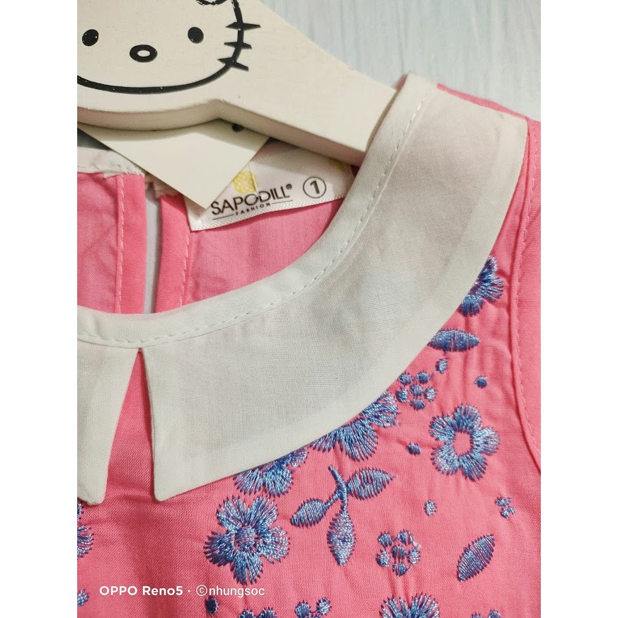 Váy thô mềm hoạ tiết thêu Sapodill cho bé gái màu hồng có cổ