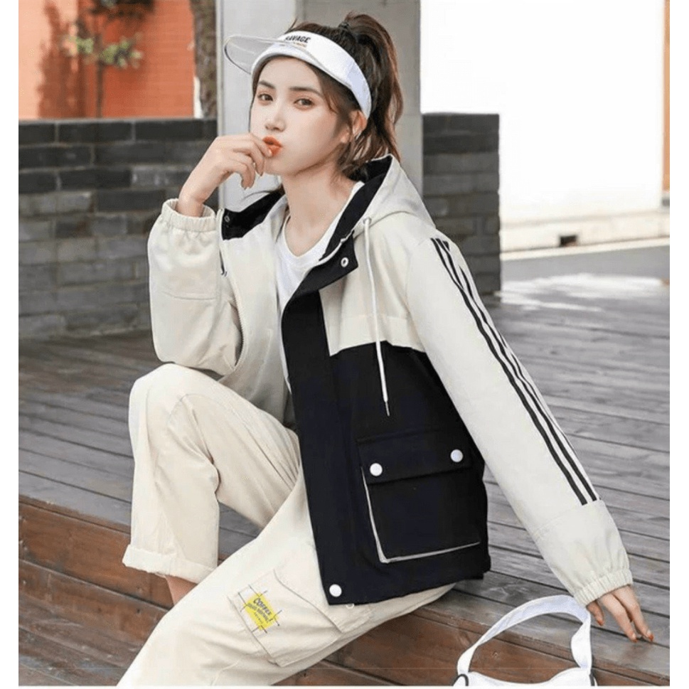 Áo Khoác Dù Nữ 2 lớp Cao Cấp Túi Hộp 2 nút tay sọc Phong Cách - Thời Trang Áo Khoác TP [NewUnisex]