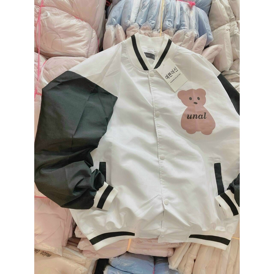 ( ẢNH THẬT )Áo Khoác Dù Bomber Chất Mero Thêu Gấu Dễ Thương